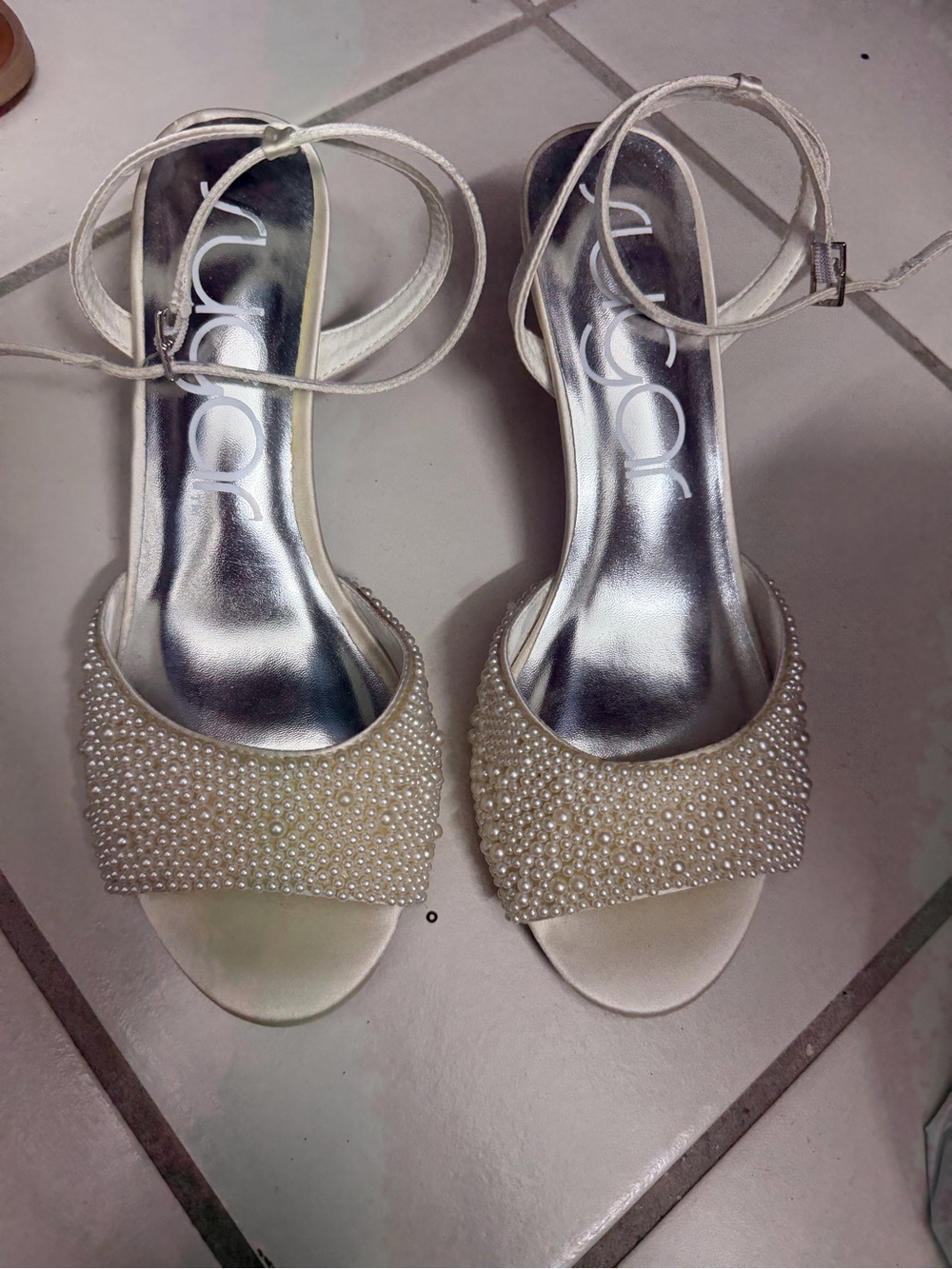 Petty Pearl-Embellished Ivory Ankle-Strap Sandals